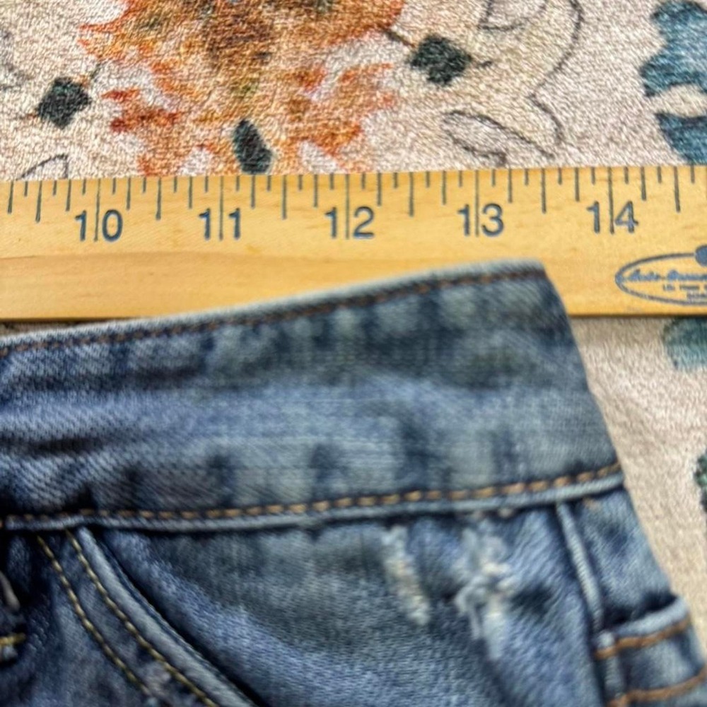 X2 Y2K Blue Denim Distressed Mini Skirt Raw Hem Size 0 - Picture 4 of 6